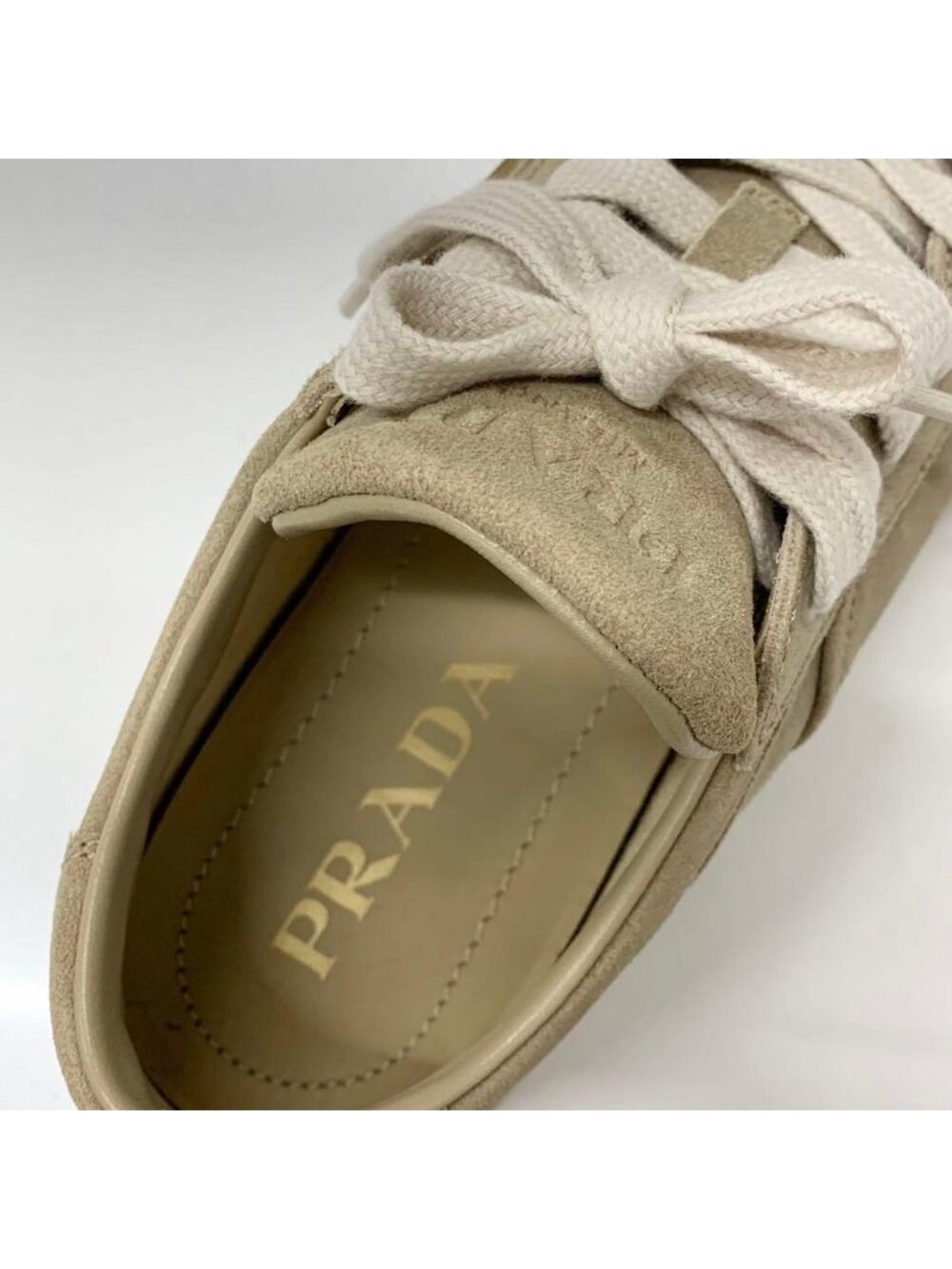 Prada Downtown Logo Delave Suede Sneakers Beige - Picture 7 of 10